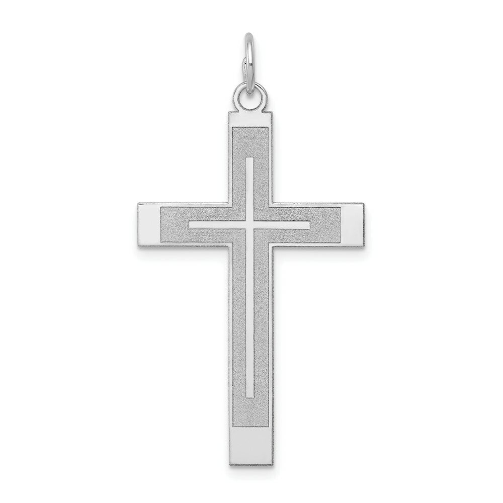 14K White Gold Laser Designed Cross Pendant 40mm length