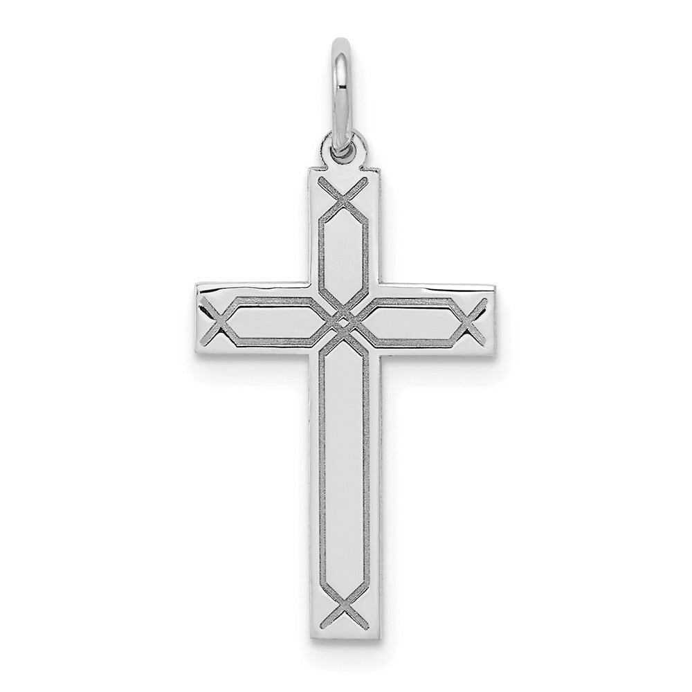 14K White Gold Laser Designed Cross Charm 26mm length