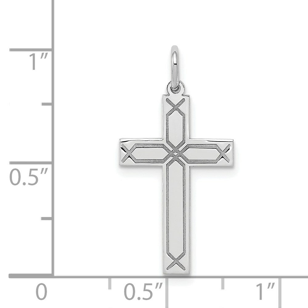 14K White Gold Laser Designed Cross Charm 26mm length