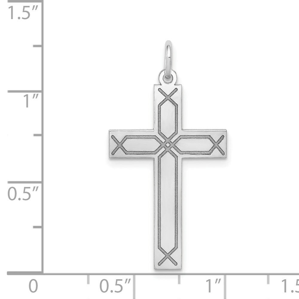 14K White Gold Laser Designed Cross Pendant 33mm length