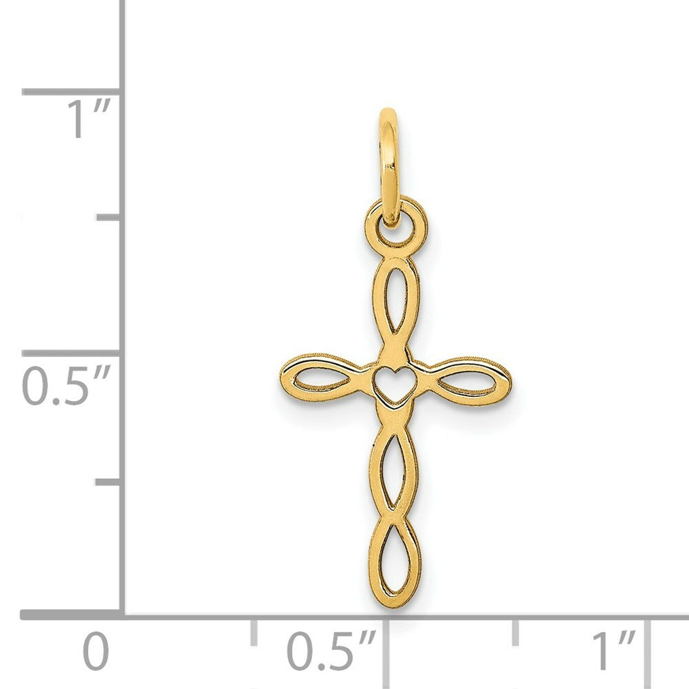 14K Yellow Gold Laser Designed Cross Charm 23mm length