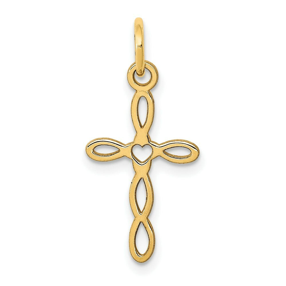 14K Yellow Gold Laser Designed Cross Charm 23mm length