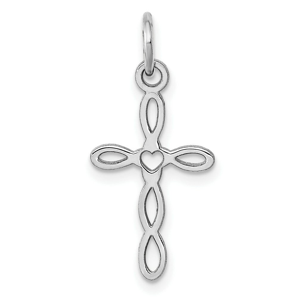 14K White Gold Laser Designed Cross Pendant 23mm length