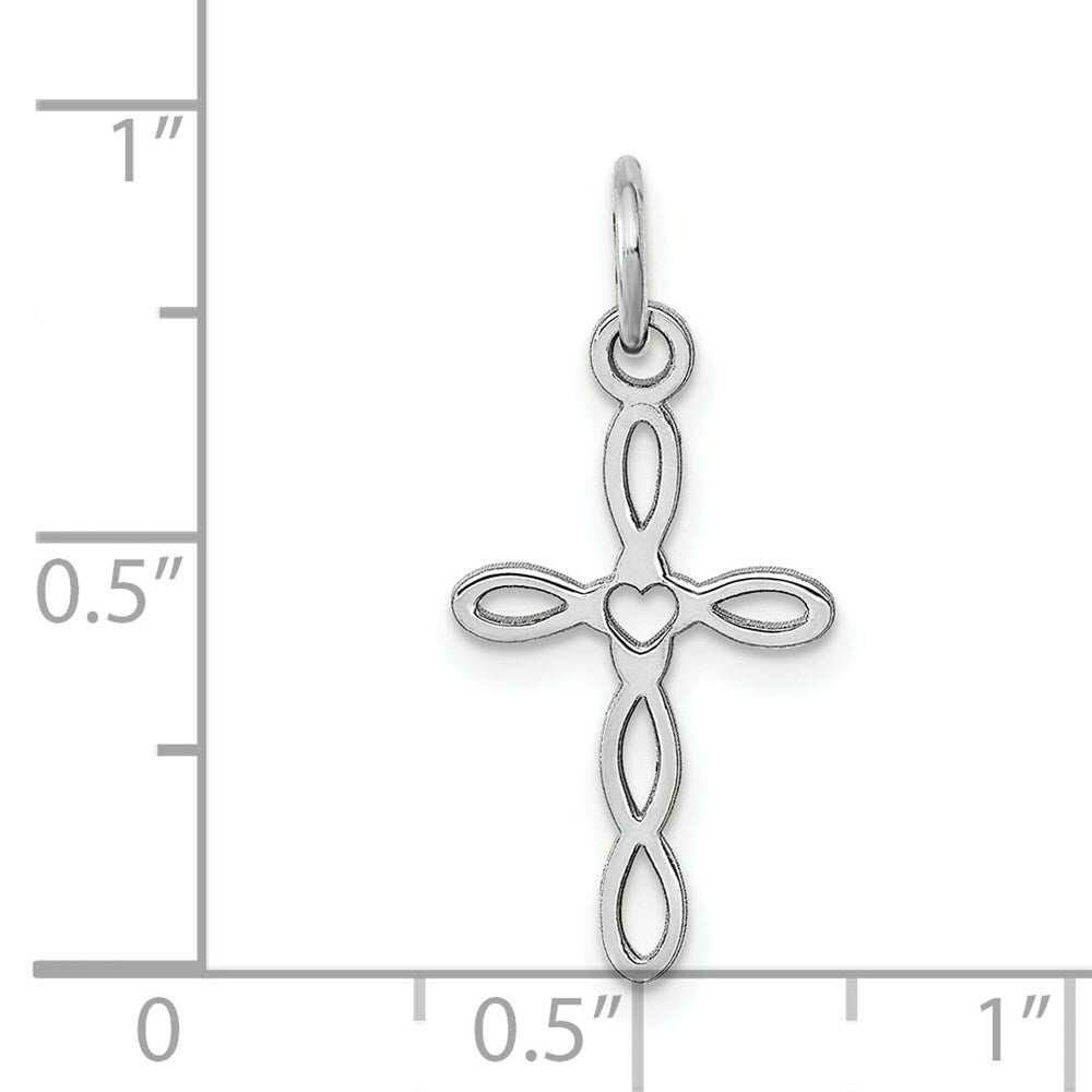 14K White Gold Laser Designed Cross Pendant 23mm length