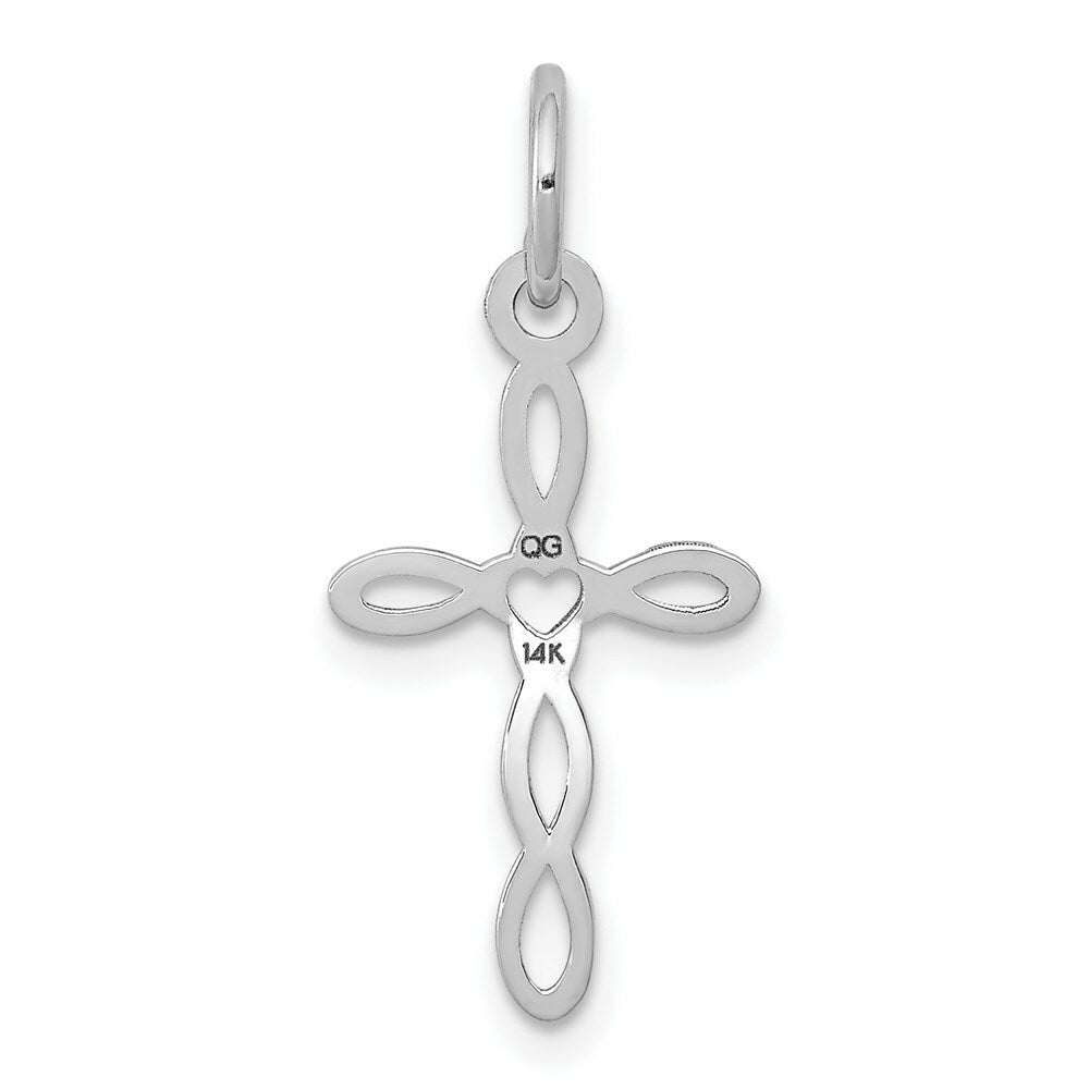 14K White Gold Laser Designed Cross Pendant 23mm length