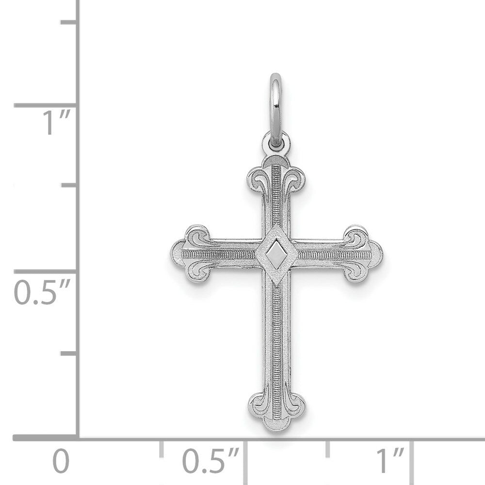 14K White Gold Laser Designed Cross Pendant 25mm length