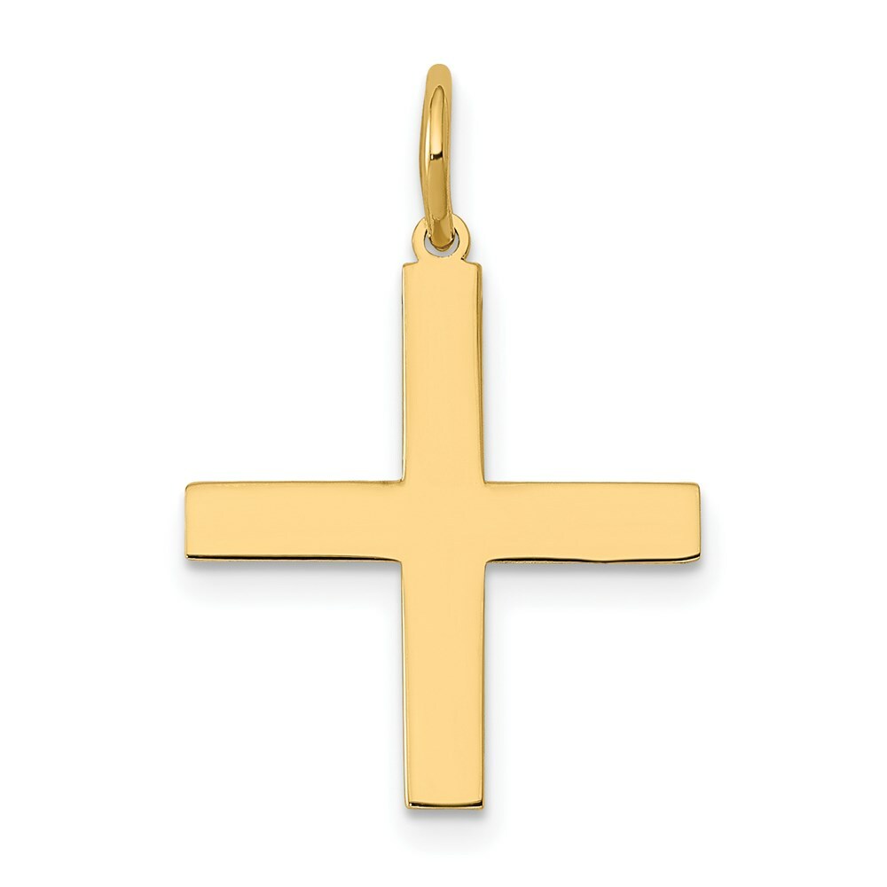 14K Yellow Gold Laser Designed Cross Charm 22mm length