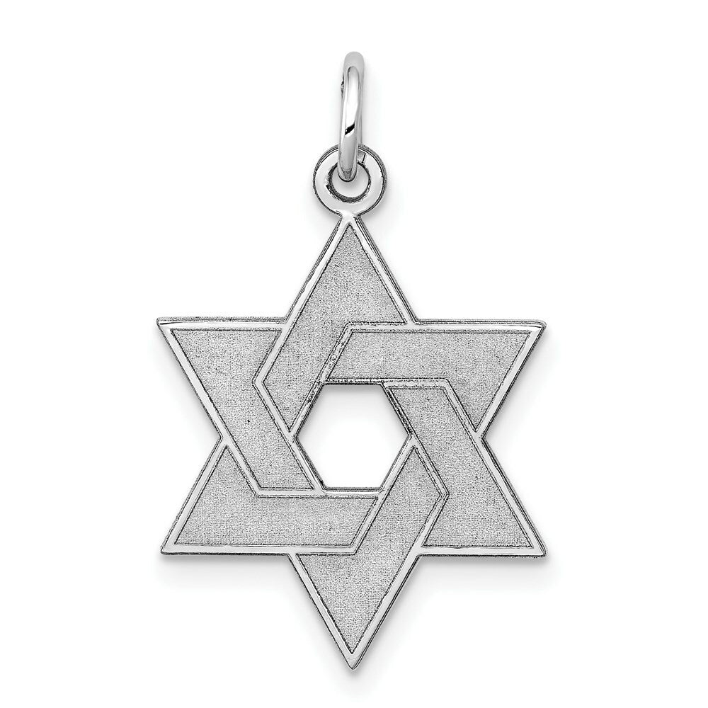 14K White Gold Laser Designed Star of David Pendant 26mm length