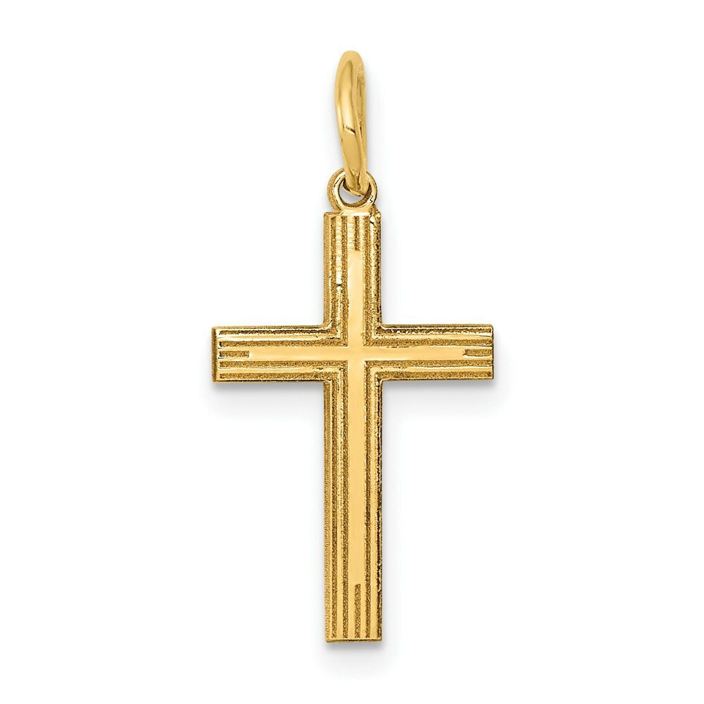 14K Yellow Gold Laser Designed Cross Charm 22mm length