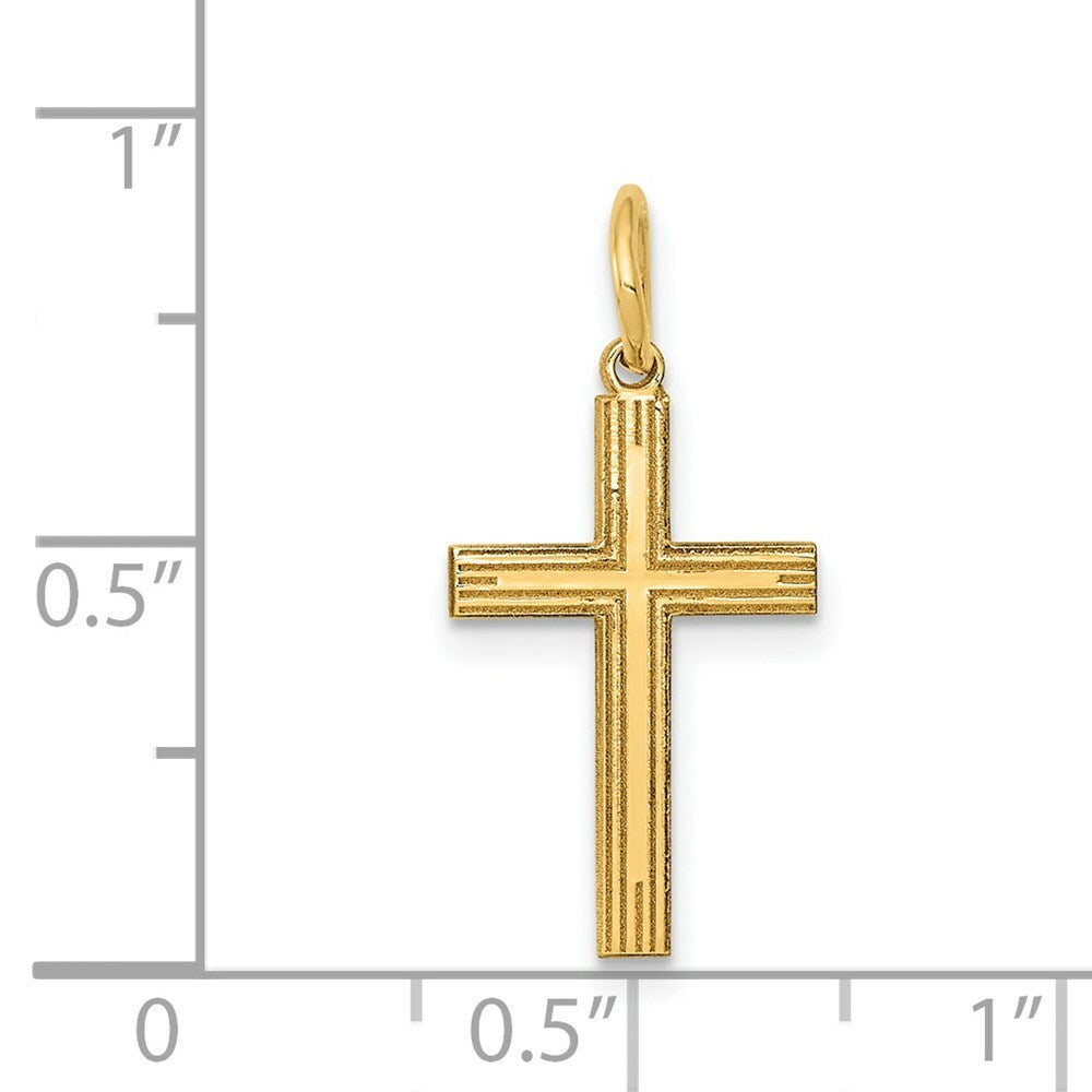 14K Yellow Gold Laser Designed Cross Charm 22mm length