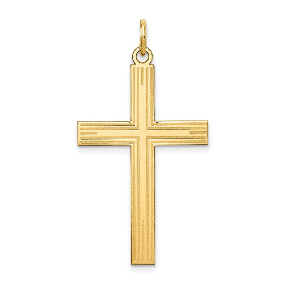 14K Yellow Gold Laser Designed Cross Pendant 39mm length