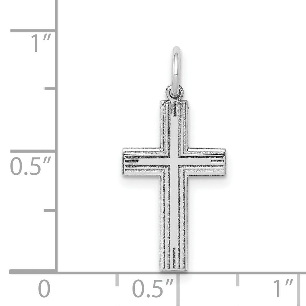 14K White Gold Laser Designed Cross Pendant 22mm length