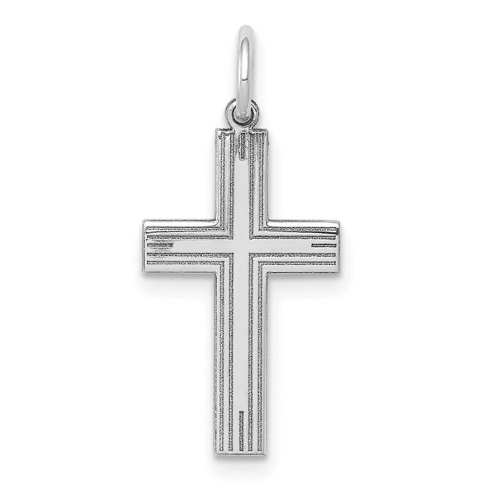 14K White Gold Laser Designed Cross Pendant 22mm length