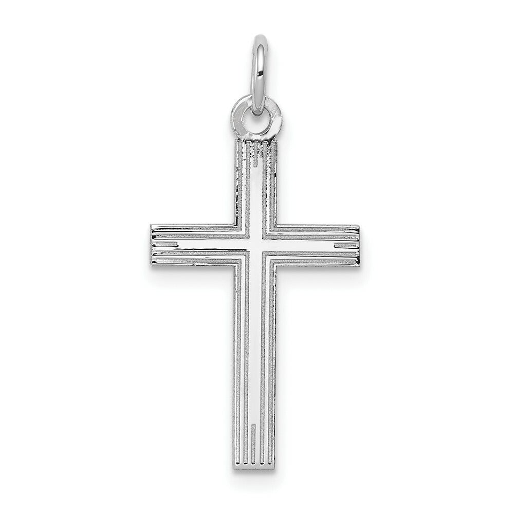 14K White Gold Laser Designed Cross Pendant 26mm length
