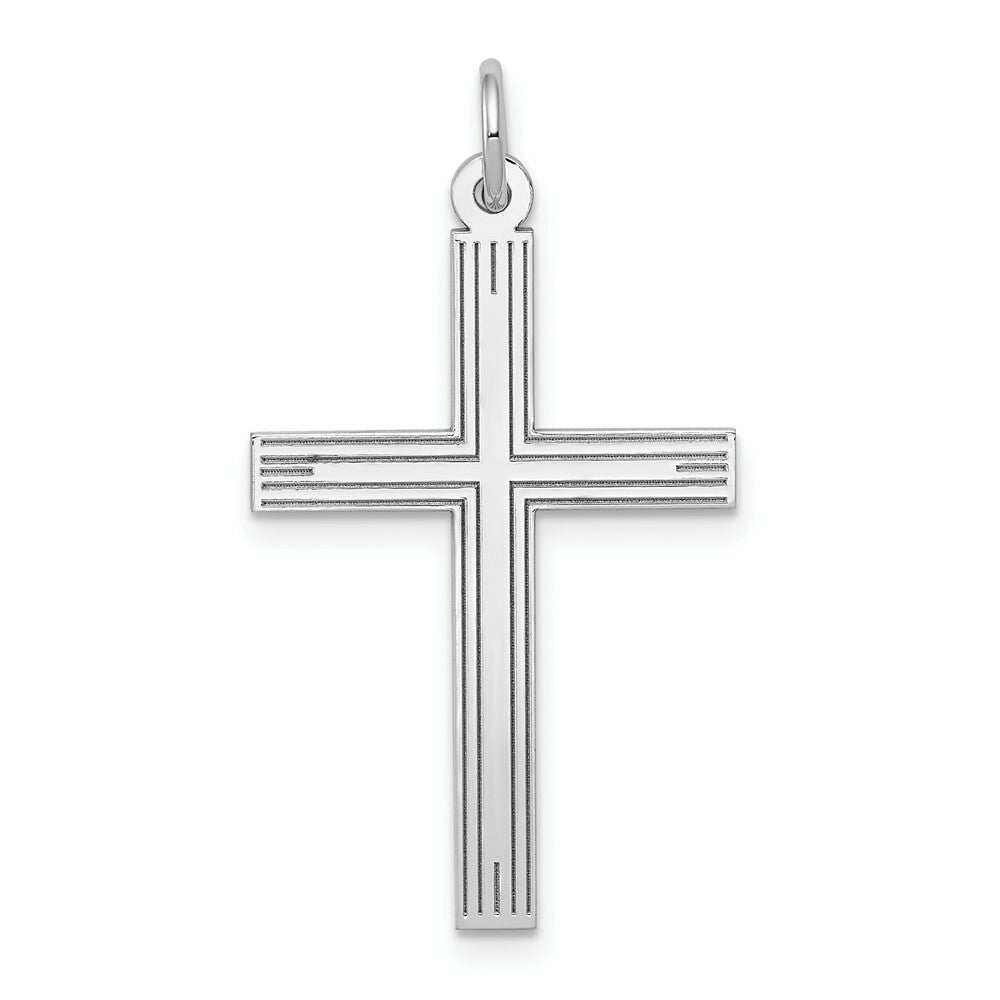 14K White Gold Laser Designed Cross Pendant 32mm length