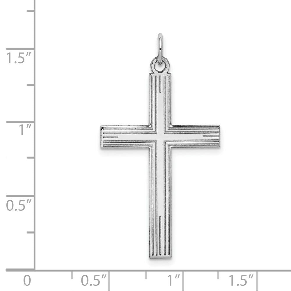 14K White Gold Laser Designed Cross Pendant 39mm length