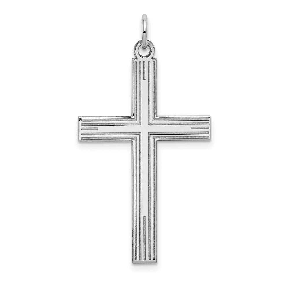 14K White Gold Laser Designed Cross Pendant 39mm length