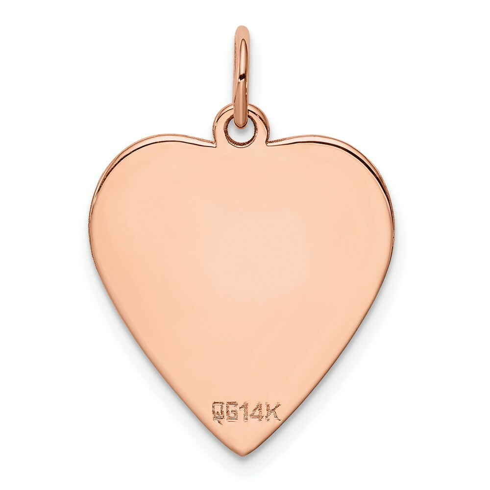 14K Rose Gold Plain .018 Gauge Engraveable Heart Disc Charm Pendant