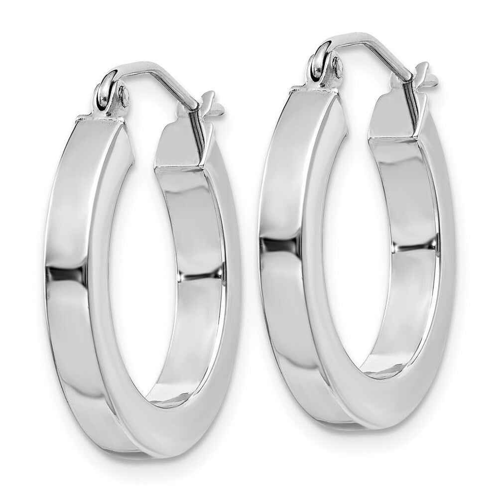 14K White Gold Square Tube Hoop Earrings  3mm width