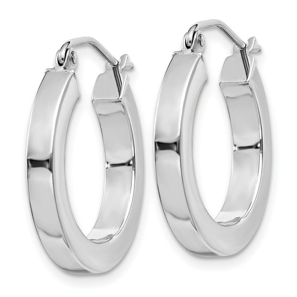 14K White Gold Square Tube Hoop Earrings  3mm width
