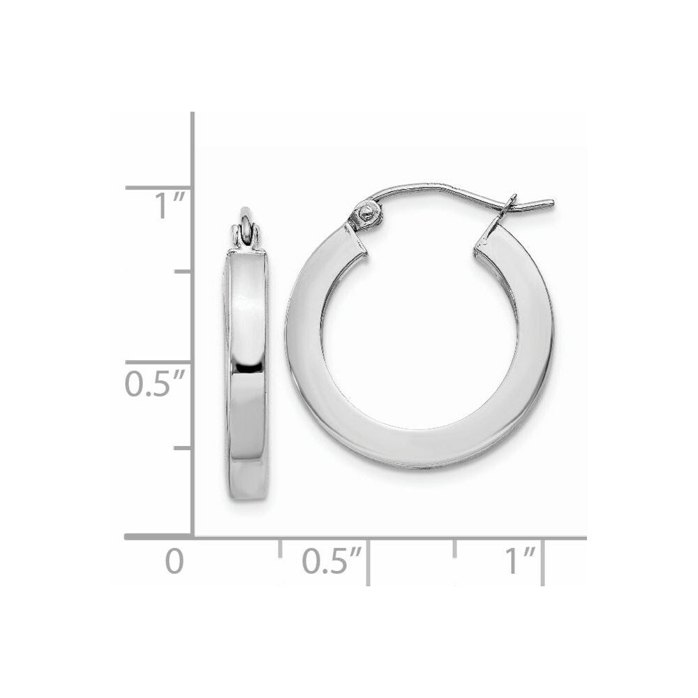 14K White Gold Square Tube Hoop Earrings  3mm width