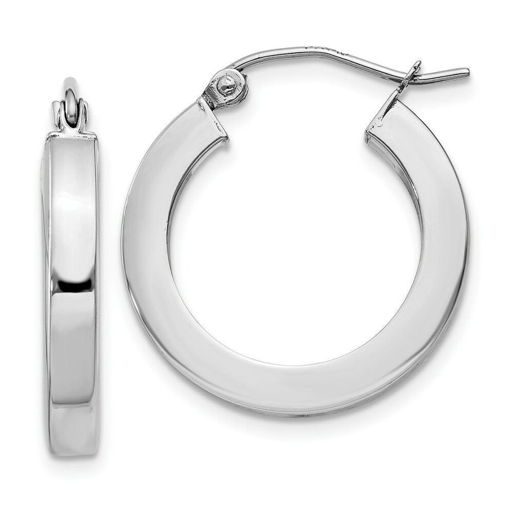 14K White Gold Square Tube Hoop Earrings  3mm width