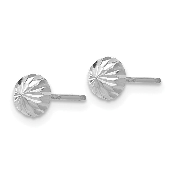 14K White Gold Polished & Diamond-Cut Half Ball Post Earrings