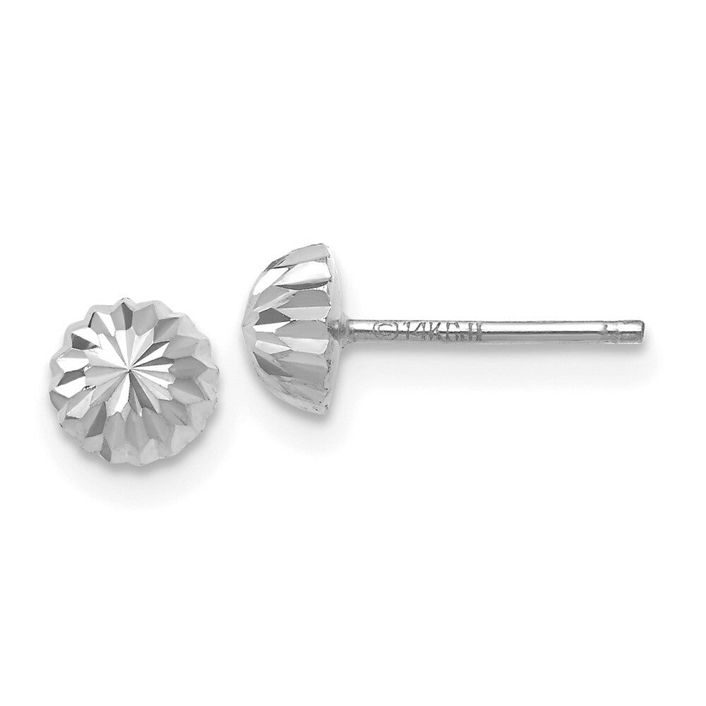 14K White Gold Polished & Diamond-Cut Half Ball Post Earrings