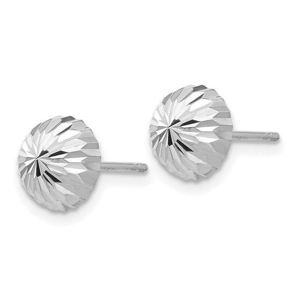 14K White Gold Polished & Diamond-Cut Half Ball Post Earrings