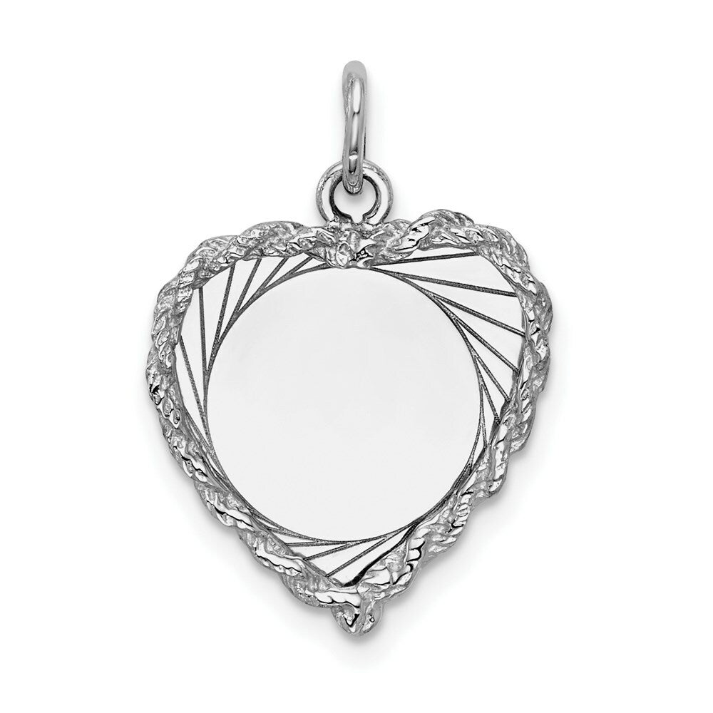 14K White Gold Etched Design .013 Gauge Engravable Heart 18x16mm Charm