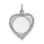 Load image into Gallery viewer, 14K White Gold Etched Design .013 Gauge Engravable Heart 18x16mm Charm

