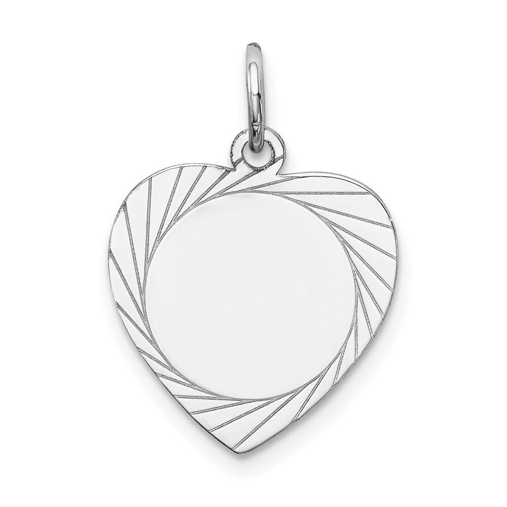 14K White Gold Etched Design .013 Gauge Engravable Heart 16mm Charm