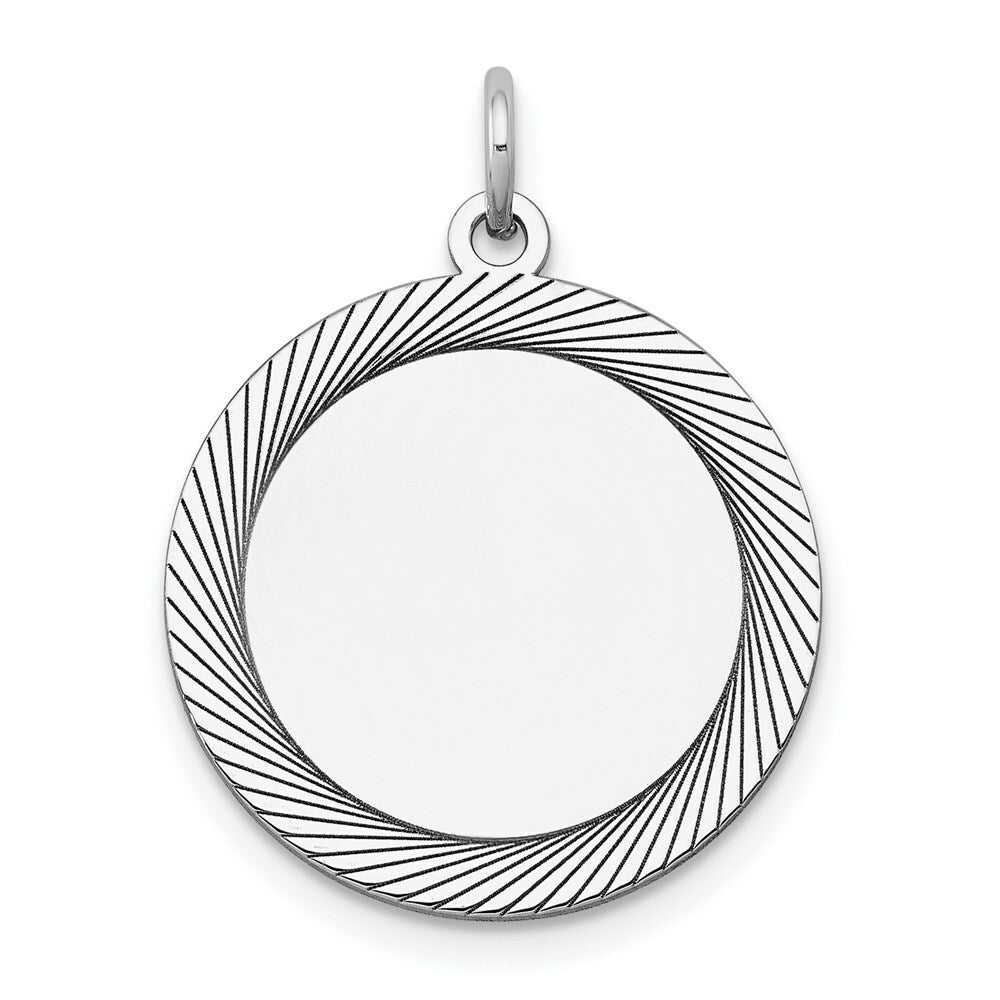 14K White Gold Etched Design .018 Gauge Round Engravable 19mm Charm