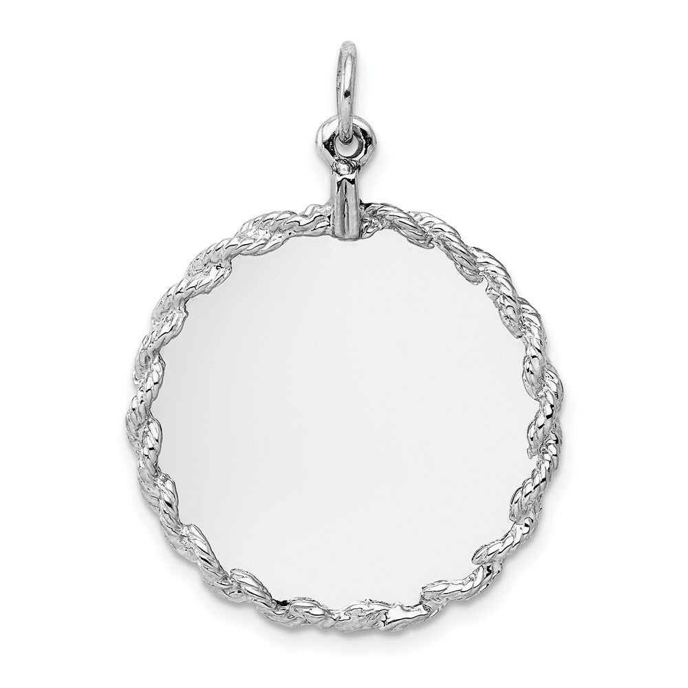 14K White Gold Rounded with Rope .013 Gauge Engravable 24mm Disc Charm