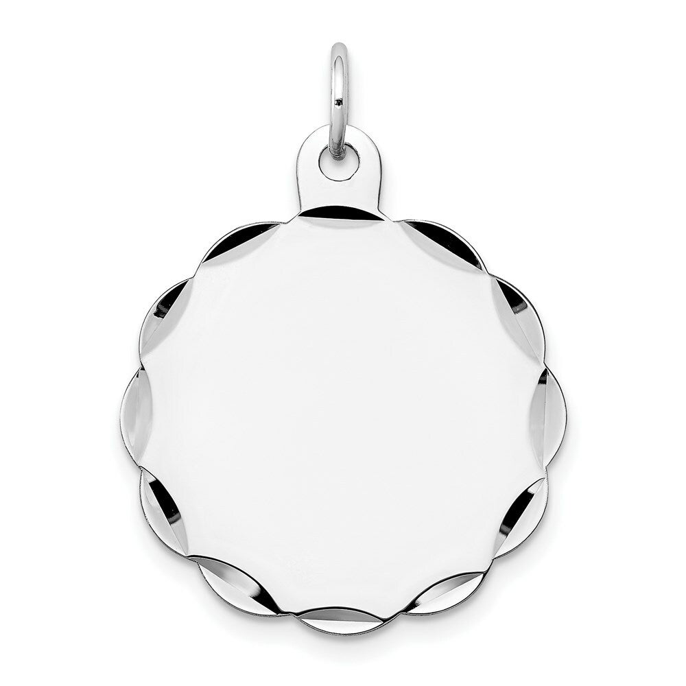 14K White Gold .018 Gauge Engravable Scalloped 23mm Disc Charm