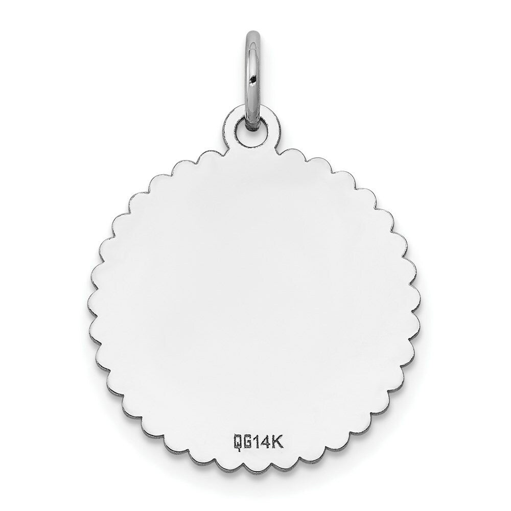 14K White Gold .027 Gauge Engravable Scalloped 19mm Disc Charm