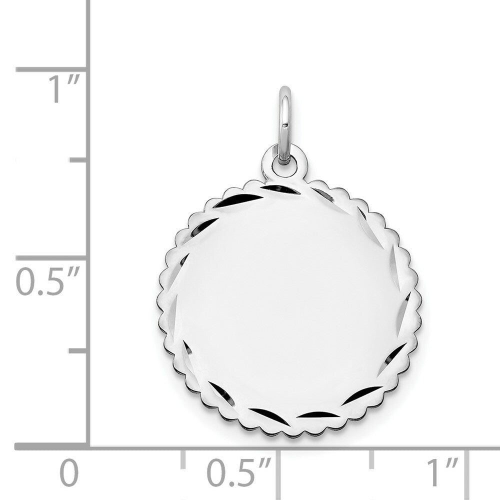 14K White Gold .018 Gauge Engravable Scalloped 19mm Disc Charm