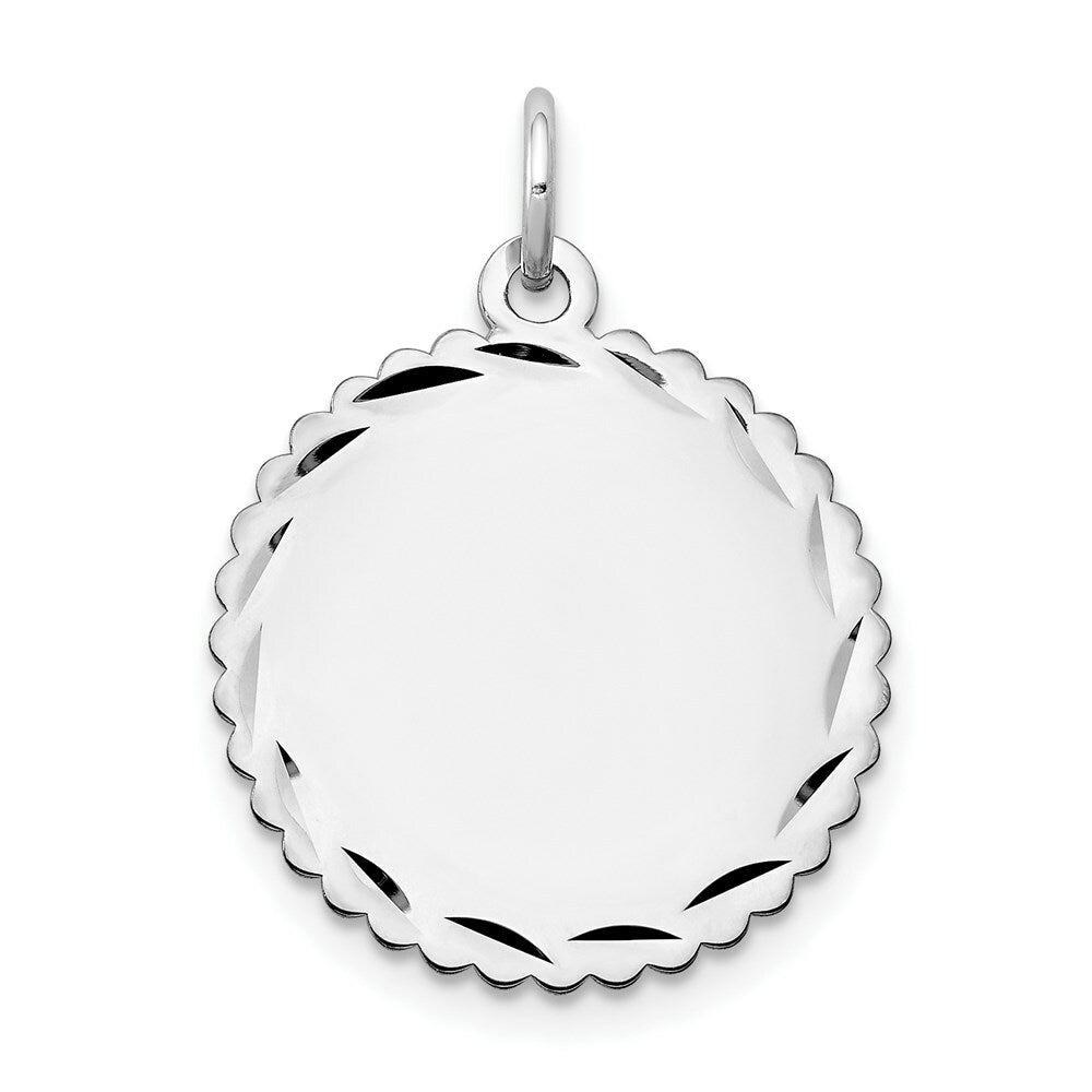 14K White Gold .013 Gauge Engravable Scalloped 19mm Disc Charm