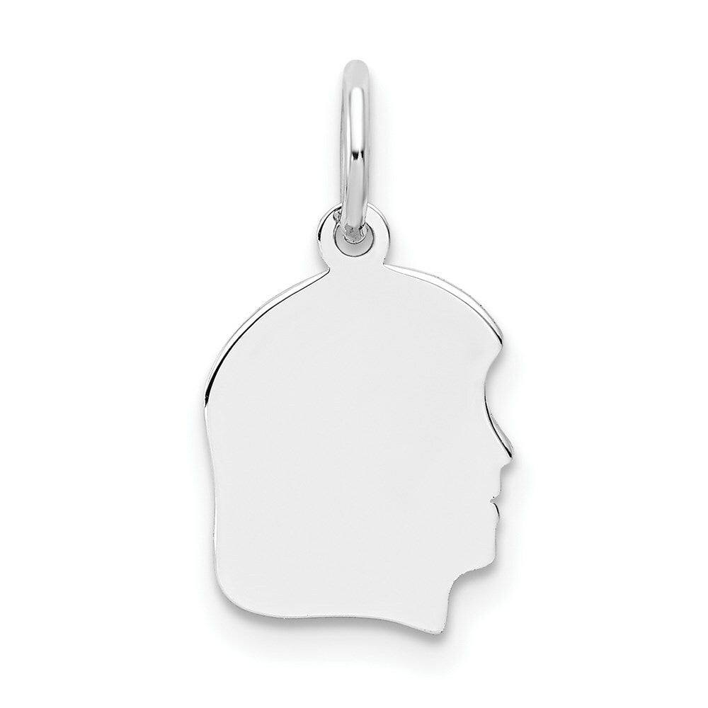 14K White Gold Plain Small Facing Right Engravable Girl Charm 20mm length