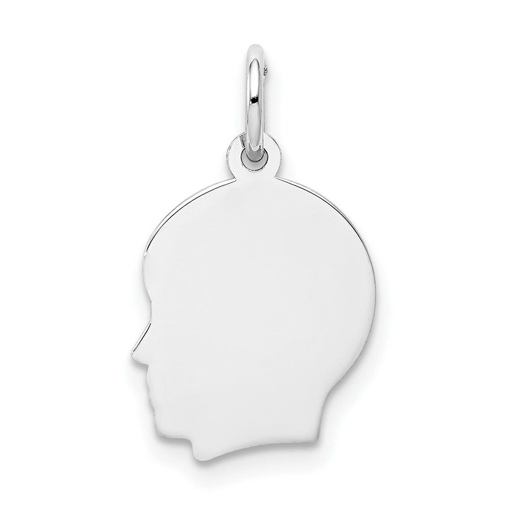 14K White Gold Plain Small Facing Left Engravable Boy Charm 20mm length