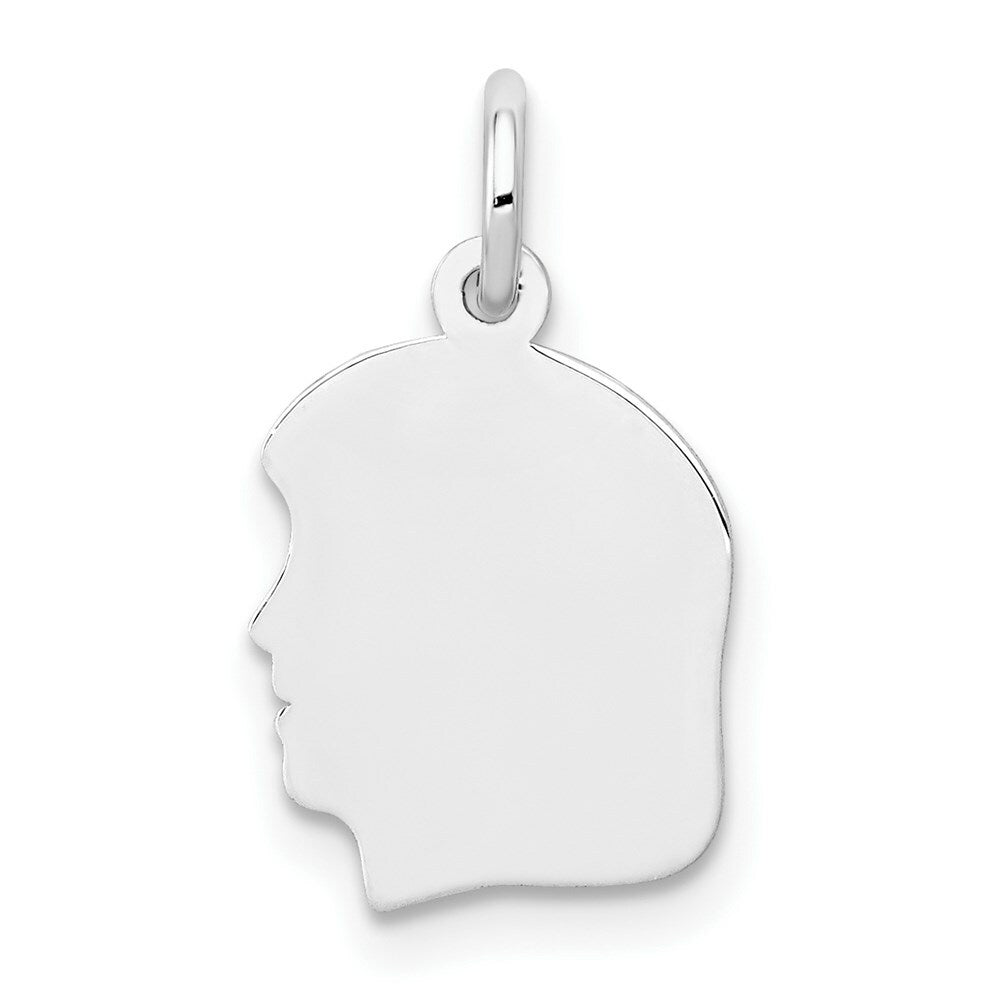 14K White Gold Plain Small Facing Left Engravable Girl Charm 20mm length