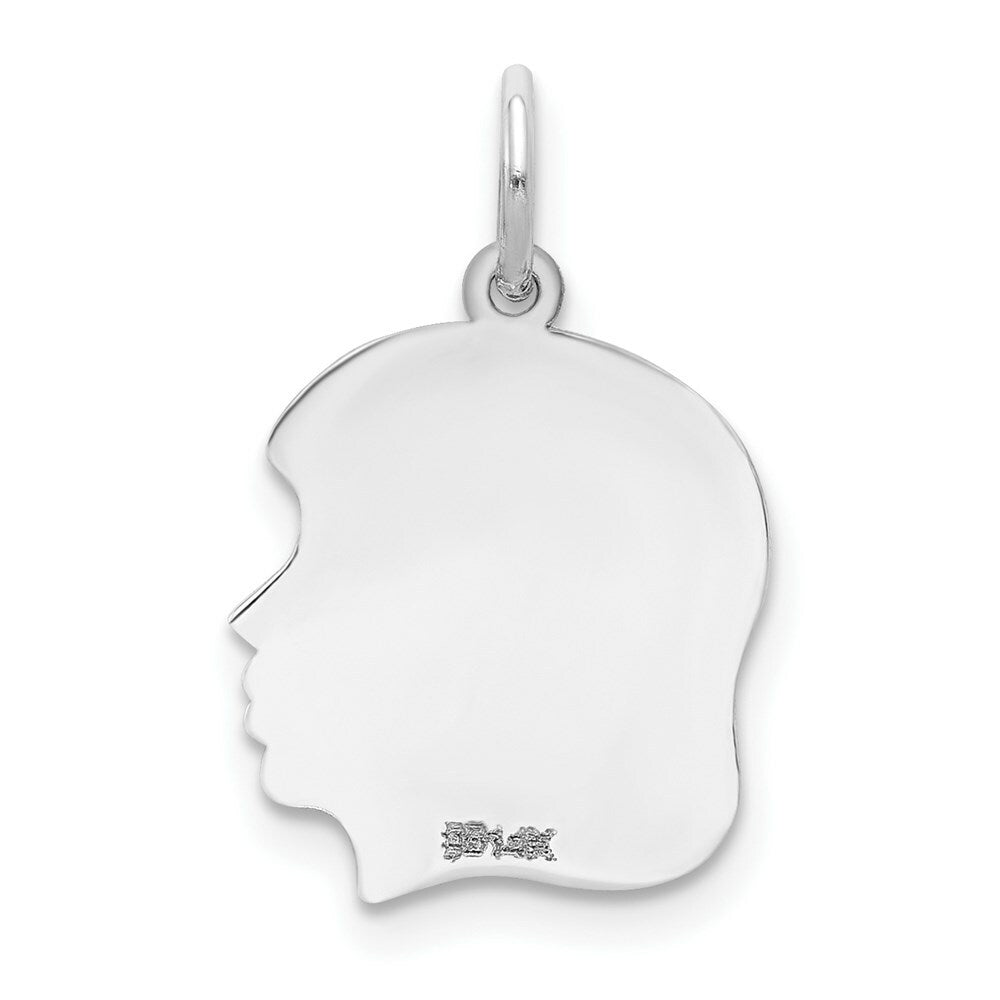 14K White Gold Plain Medium Facing Right Engravable Girl Charm 24mm length