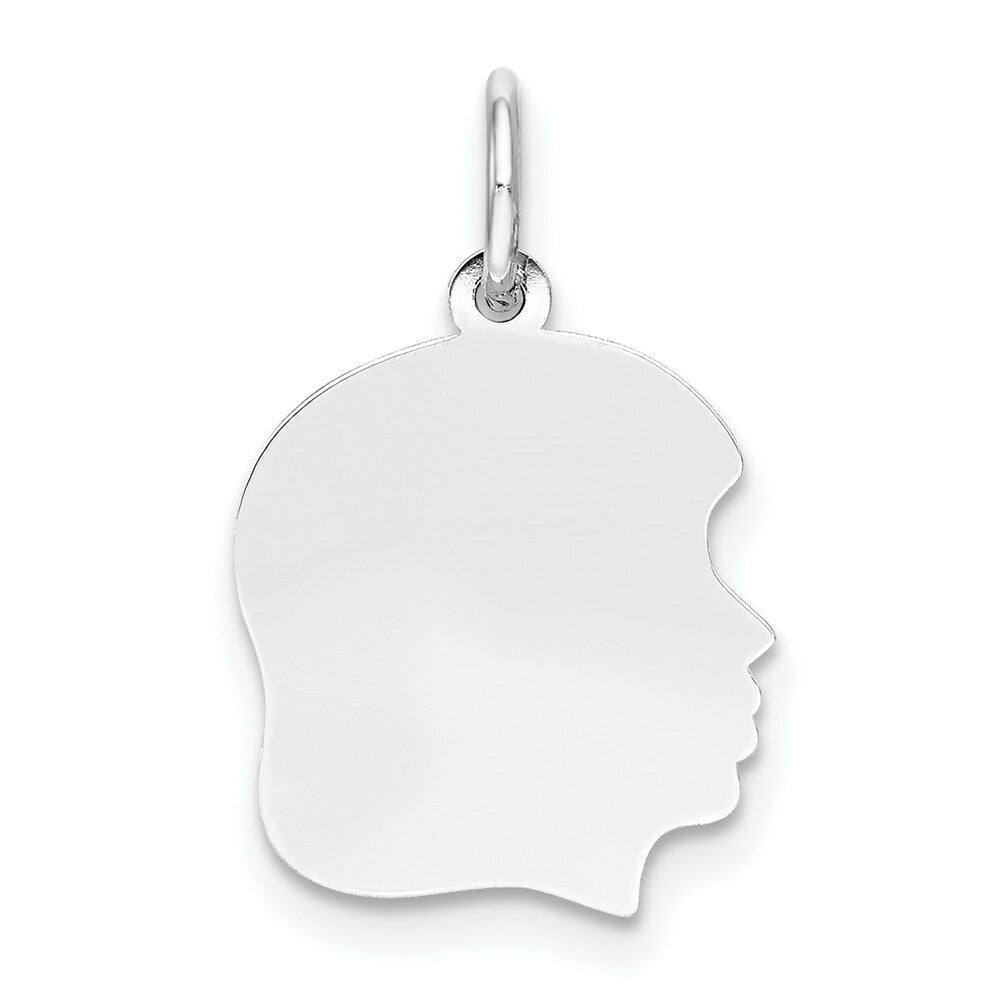 14K White Gold Plain Medium Facing Right Engravable Girl Charm 24mm length