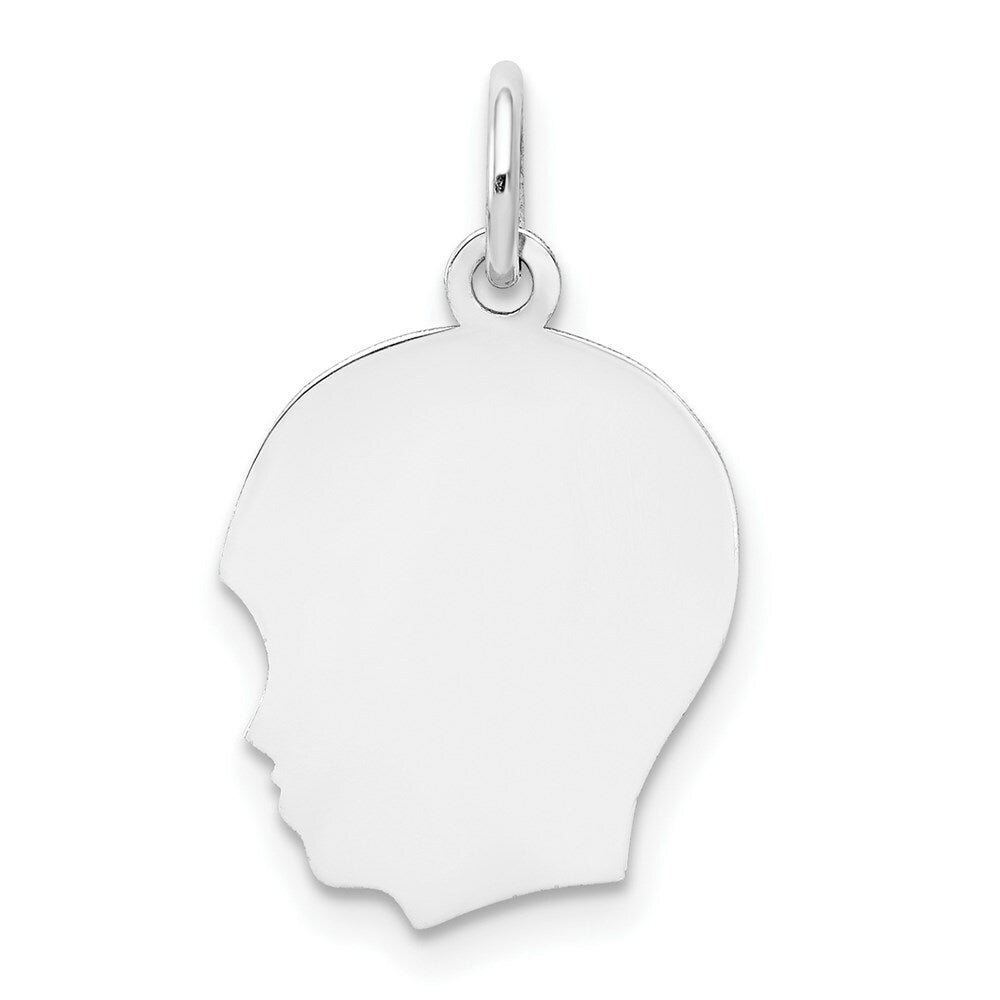 14K White Gold Plain Medium Facing Left Engravable Boy Charm 24mm length