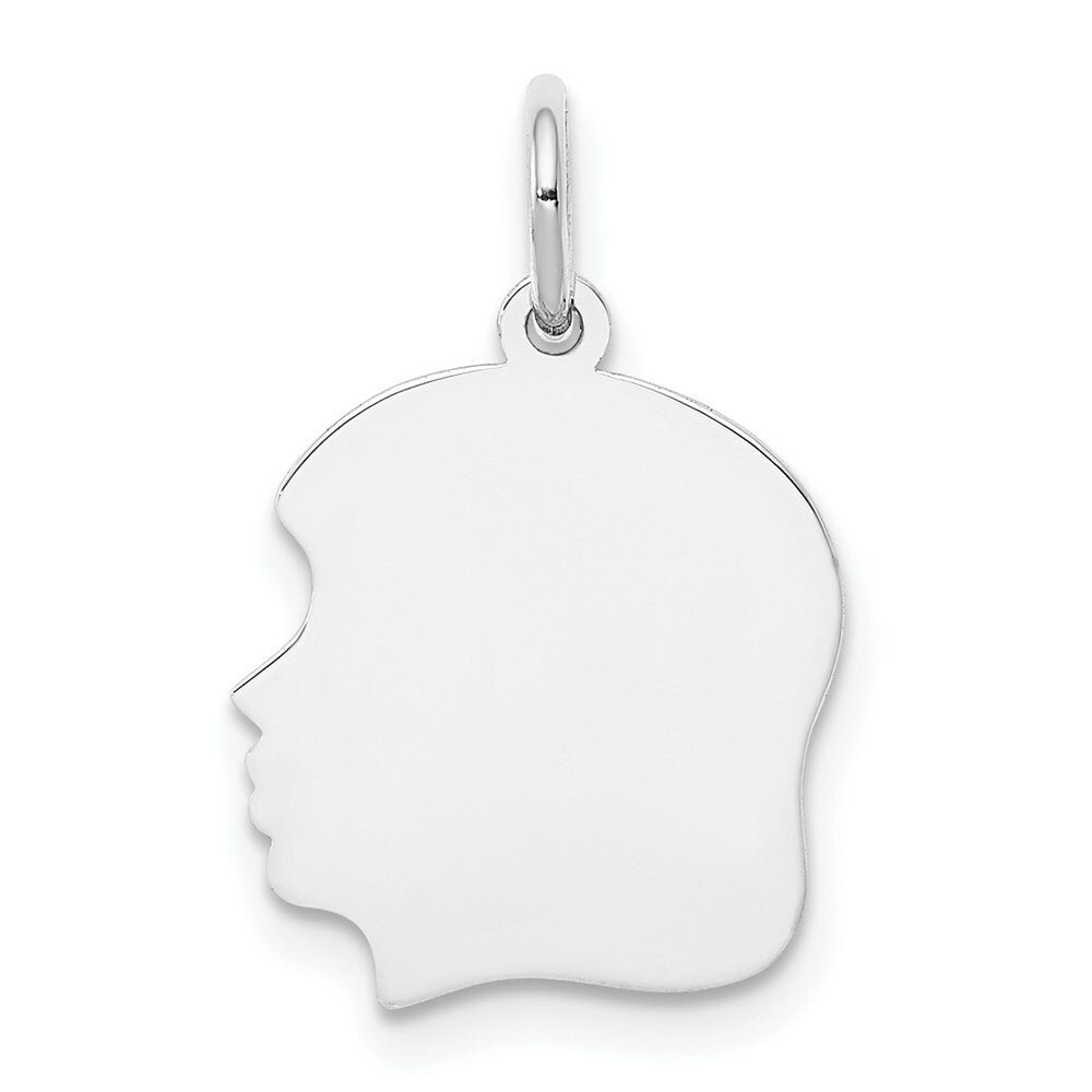14K White Gold Plain Medium Facing Left Engravable Girl Charm 24mm length
