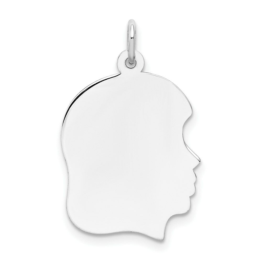 14K White Gold Plain Medium Facing Right Engravable Girl Charm 28mm length