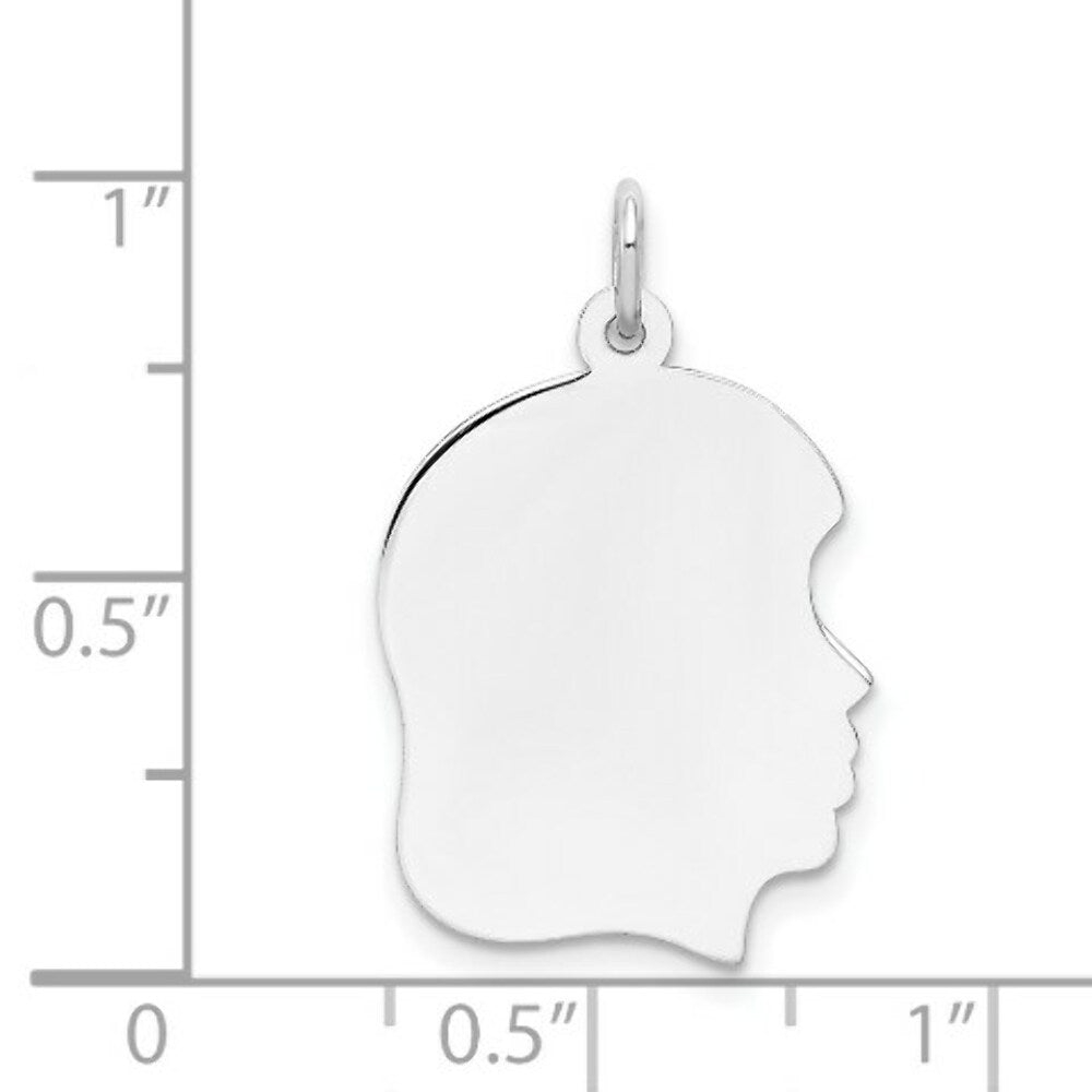 14K White Gold Plain Medium Facing Right Engravable Girl Charm 28mm length