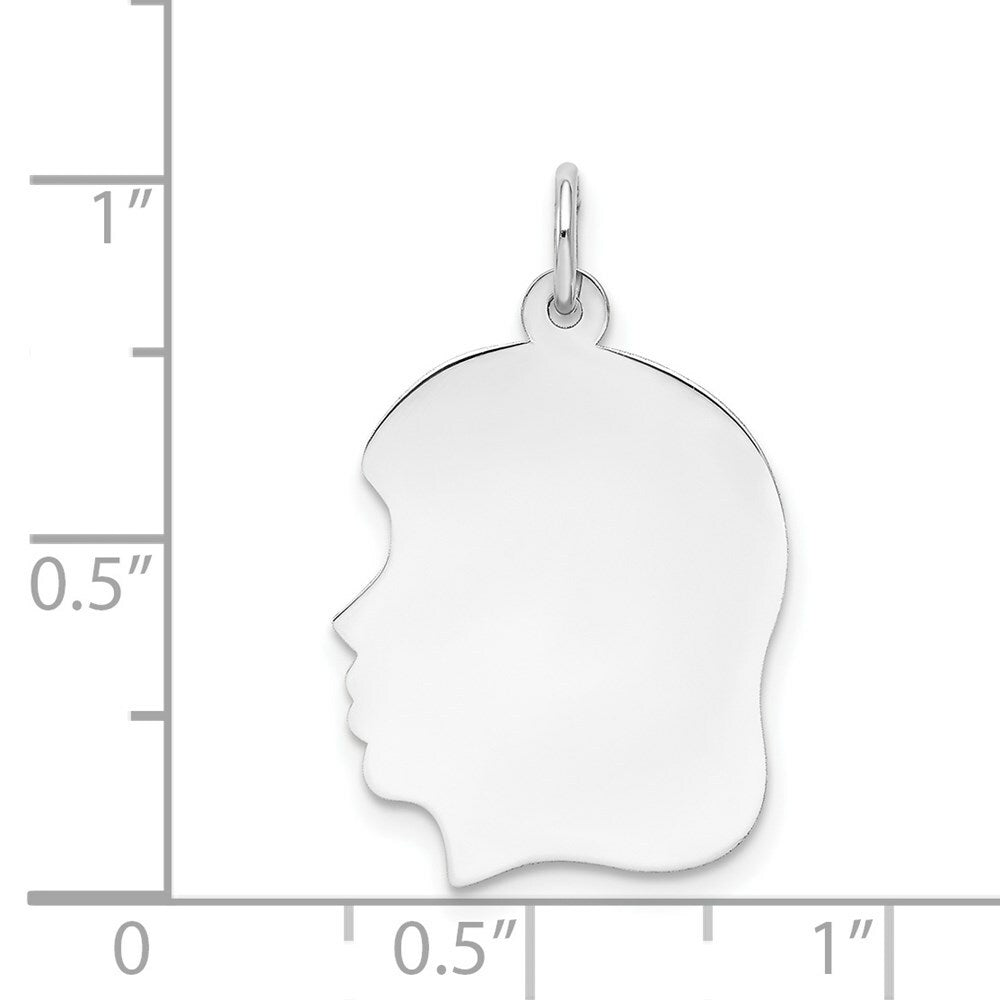 14K White Gold Plain Medium Facing Left Engravable Girl Charm 28mm length