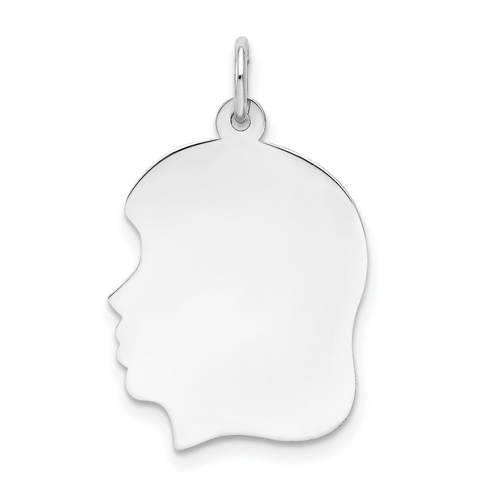 14K White Gold Plain Medium Facing Left Engravable Girl Charm 28mm length