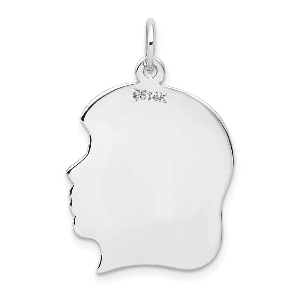 14K White Gold Plain Large Facing Right Engravable Girl Charm 31mm length